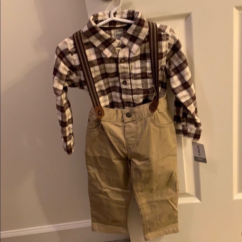 Carters button down with suspenders and pants set